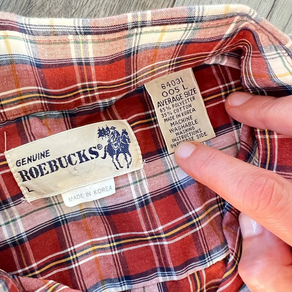 Genuine Roebuck Large Clay Red Plaid Pearl Snap Long Sleeve Shirt - Picture 4 of 7